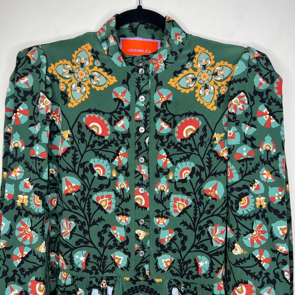 La DoubleJ Green Shorty Printed Silk Crepe De Chine Mini Dress Size M - Picture 6 of 13